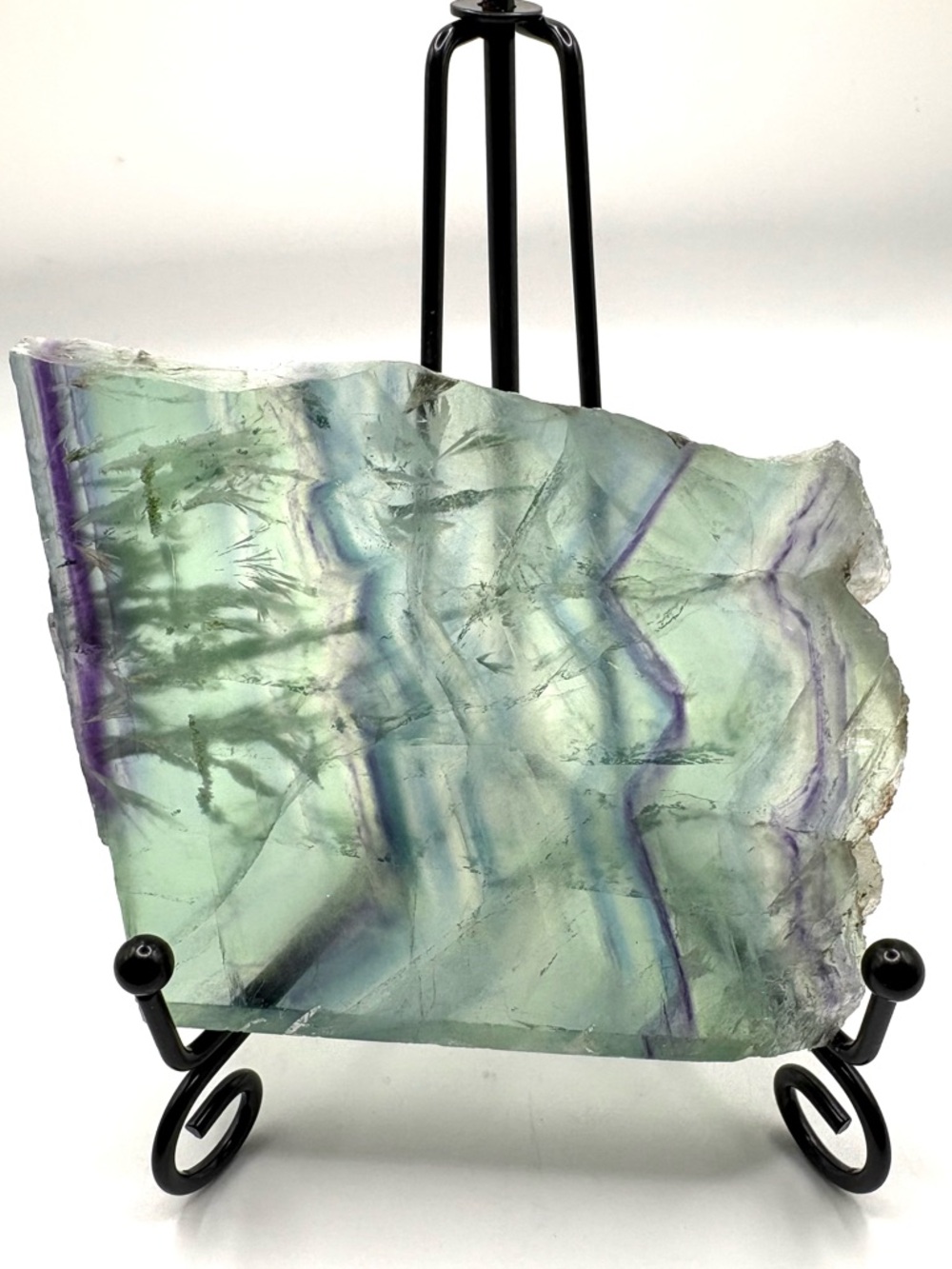 Rainbow Fluorite Crystal Slab- includes adjustable Black Metal Display Stand